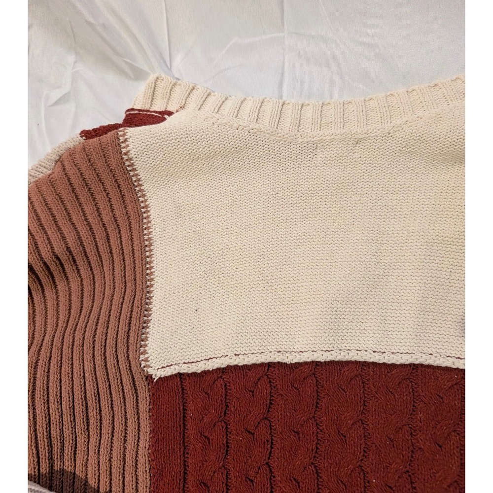 Pol Patchwork Knit Sweater V Neck Cable Knit Colo… - image 8